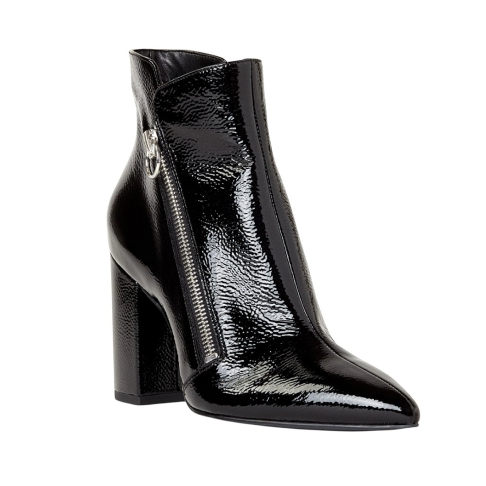 EUC Nine West Black Patent Leather Russity Heel Ankle Booties
